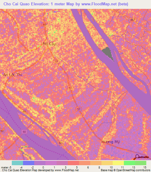 Cho Cai Quao,Vietnam Elevation Map