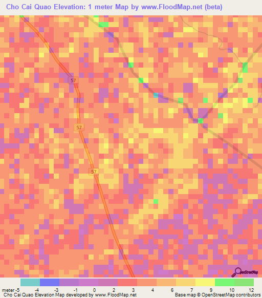 Cho Cai Quao,Vietnam Elevation Map