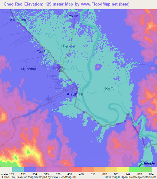 Cheo Reo,Vietnam Elevation Map