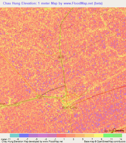 Chau Hung,Vietnam Elevation Map