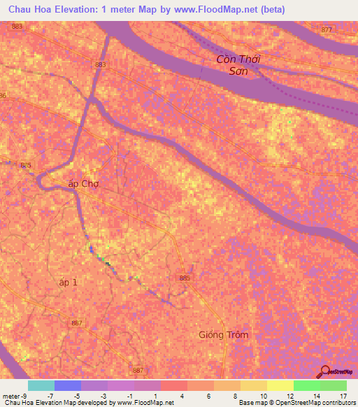 Chau Hoa,Vietnam Elevation Map