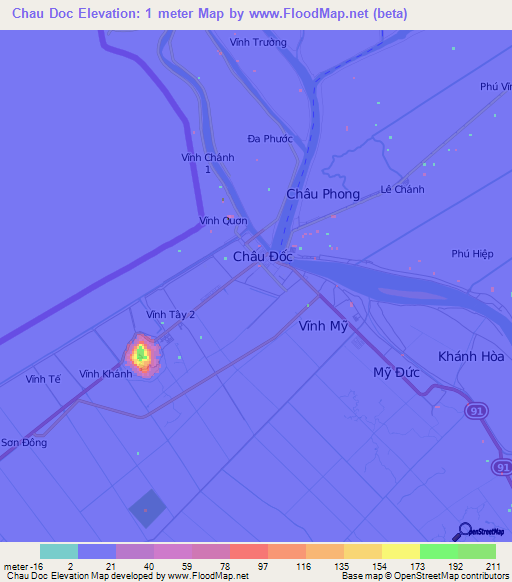 Chau Doc,Vietnam Elevation Map