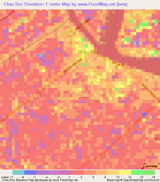 Chau Doc,Vietnam Elevation Map