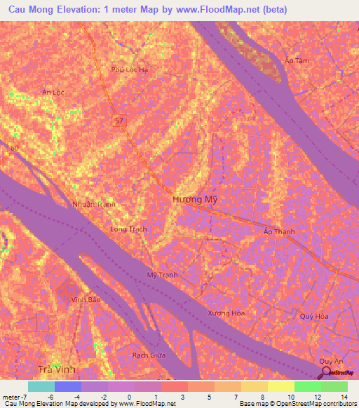 Cau Mong,Vietnam Elevation Map