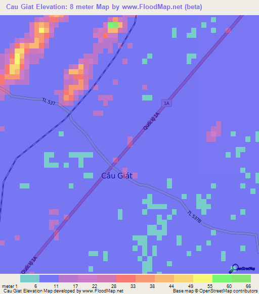 Cau Giat,Vietnam Elevation Map