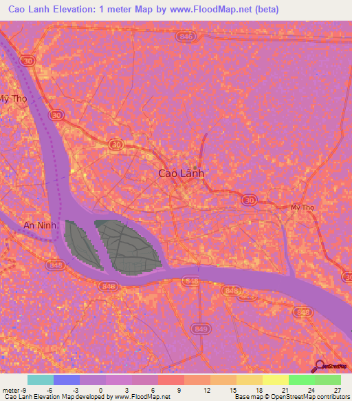 Cao Lanh,Vietnam Elevation Map