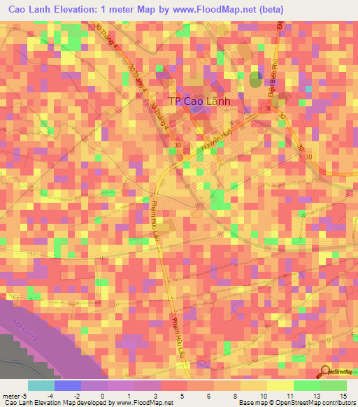 Cao Lanh,Vietnam Elevation Map