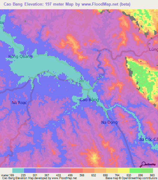 Cao Bang,Vietnam Elevation Map