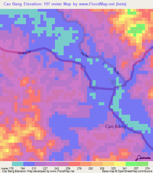 Cao Bang,Vietnam Elevation Map