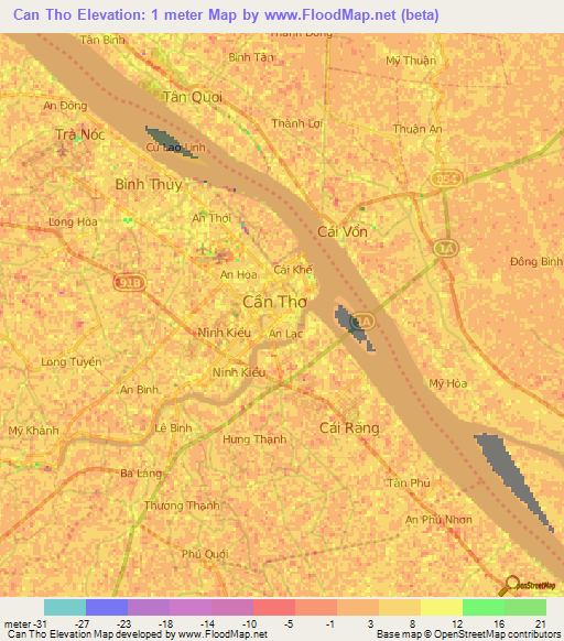 Can Tho,Vietnam Elevation Map