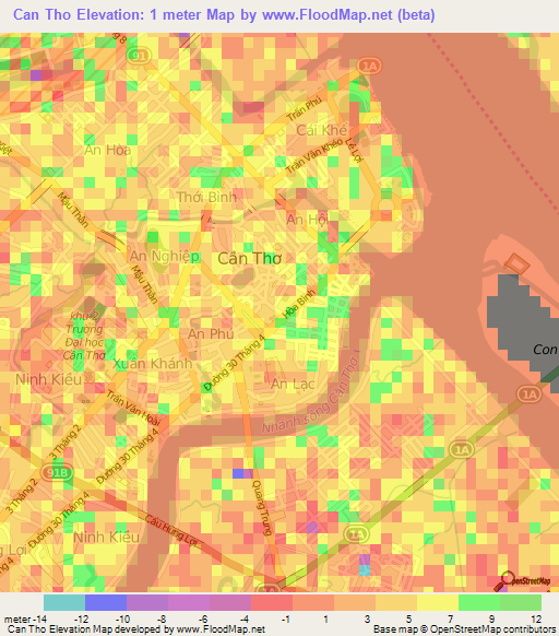 Can Tho,Vietnam Elevation Map