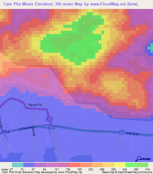 Cam Pha Mines,Vietnam Elevation Map