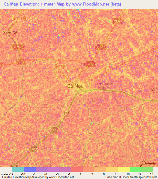 Ca Mau,Vietnam Elevation Map