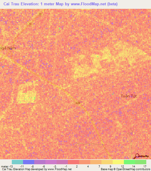 Cai Trau,Vietnam Elevation Map