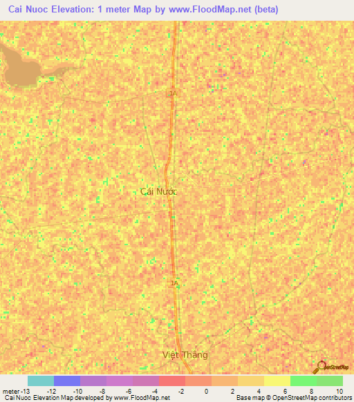 Cai Nuoc,Vietnam Elevation Map