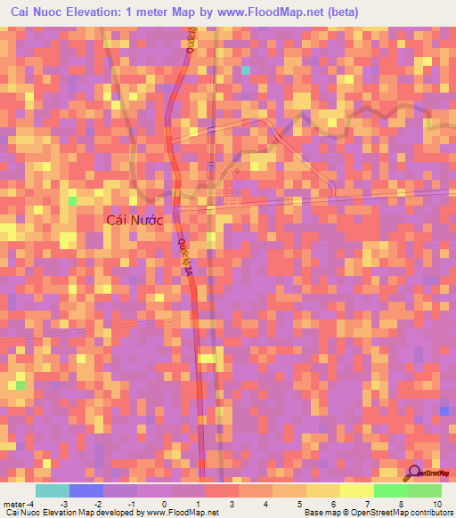 Cai Nuoc,Vietnam Elevation Map