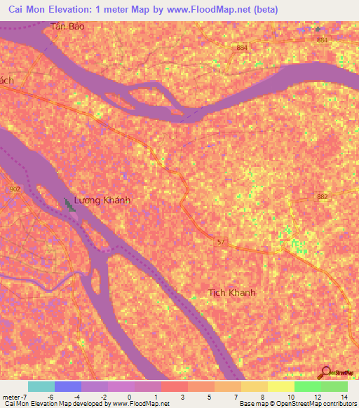 Cai Mon,Vietnam Elevation Map