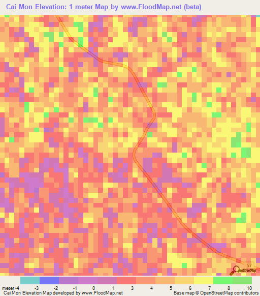 Cai Mon,Vietnam Elevation Map