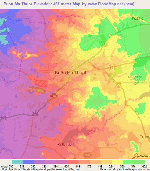 Buon Ma Thuot,Vietnam Elevation Map