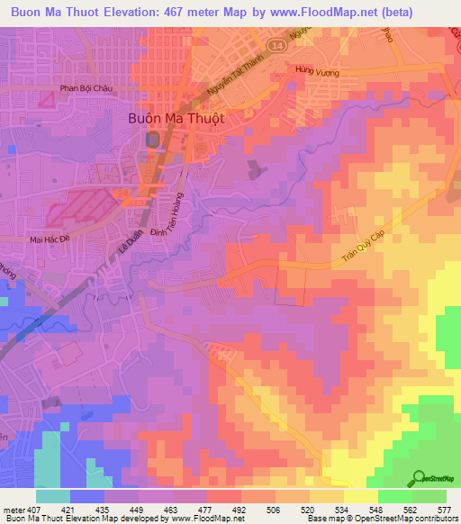 Buon Ma Thuot,Vietnam Elevation Map