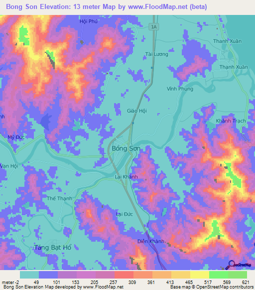 Bong Son,Vietnam Elevation Map