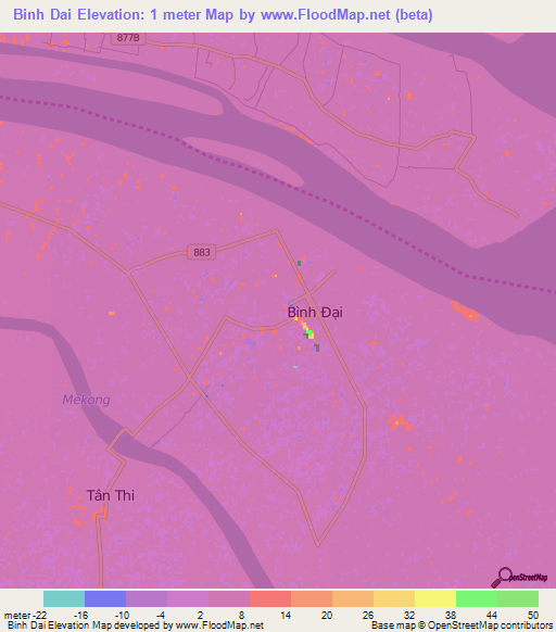 Binh Dai,Vietnam Elevation Map