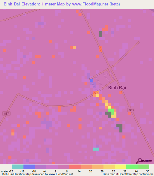 Binh Dai,Vietnam Elevation Map