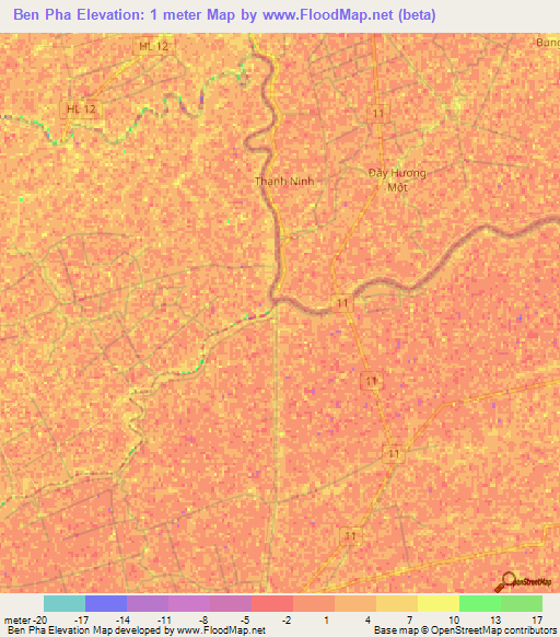 Ben Pha,Vietnam Elevation Map