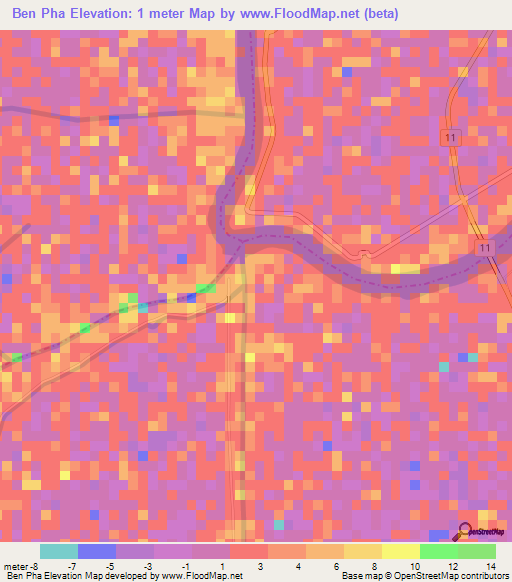 Ben Pha,Vietnam Elevation Map