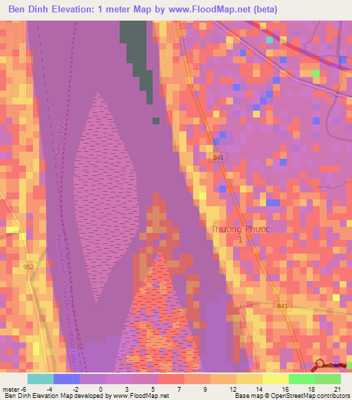 Ben Dinh,Vietnam Elevation Map