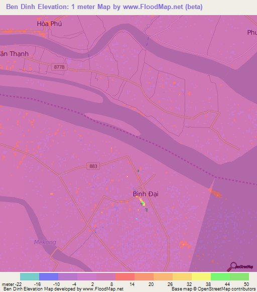 Ben Dinh,Vietnam Elevation Map