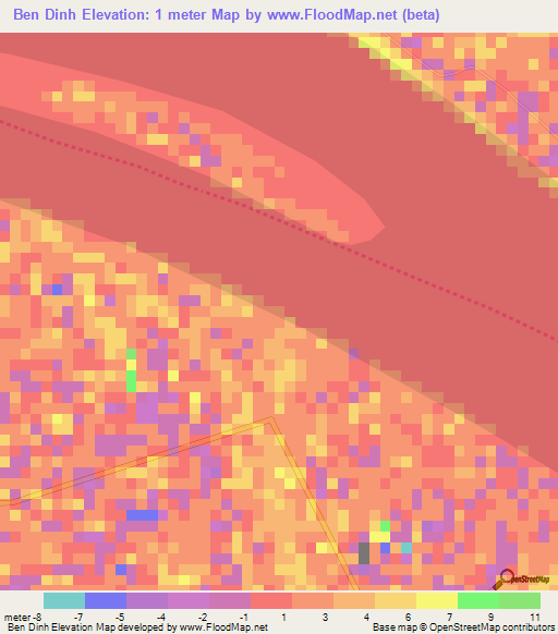 Ben Dinh,Vietnam Elevation Map