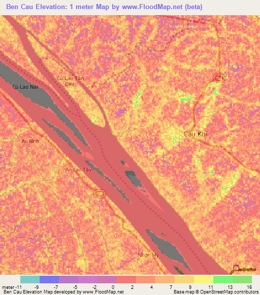 Ben Cau,Vietnam Elevation Map