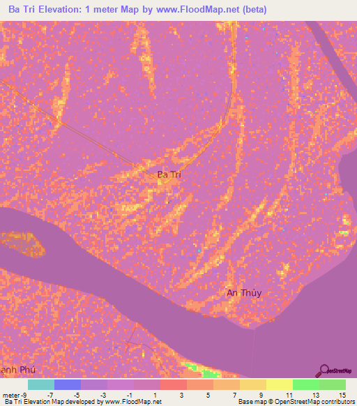 Ba Tri,Vietnam Elevation Map