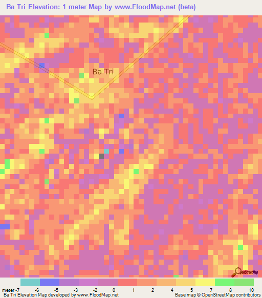 Ba Tri,Vietnam Elevation Map