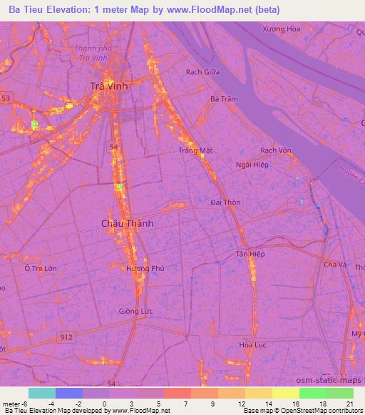 Ba Tieu,Vietnam Elevation Map