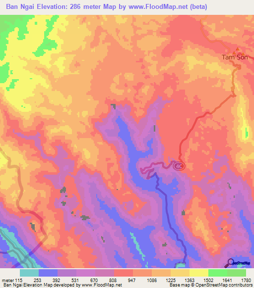 Ban Ngai,Vietnam Elevation Map