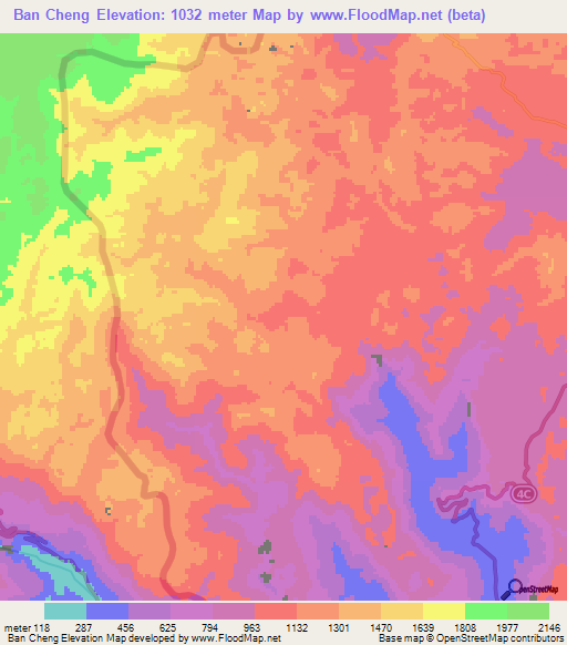 Ban Cheng,Vietnam Elevation Map