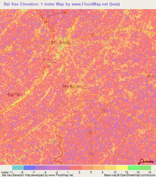 Bai Xau,Vietnam Elevation Map