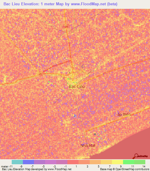 Bac Lieu,Vietnam Elevation Map