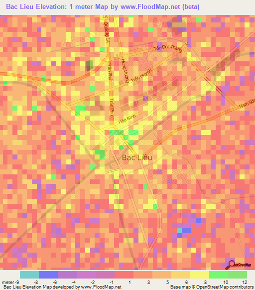 Bac Lieu,Vietnam Elevation Map