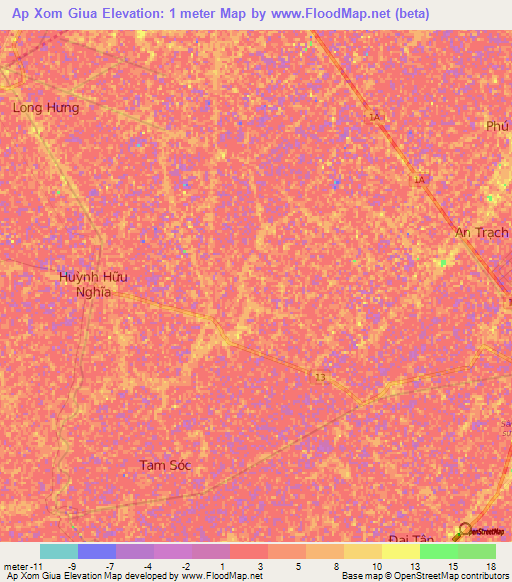 Ap Xom Giua,Vietnam Elevation Map