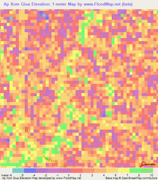 Ap Xom Giua,Vietnam Elevation Map