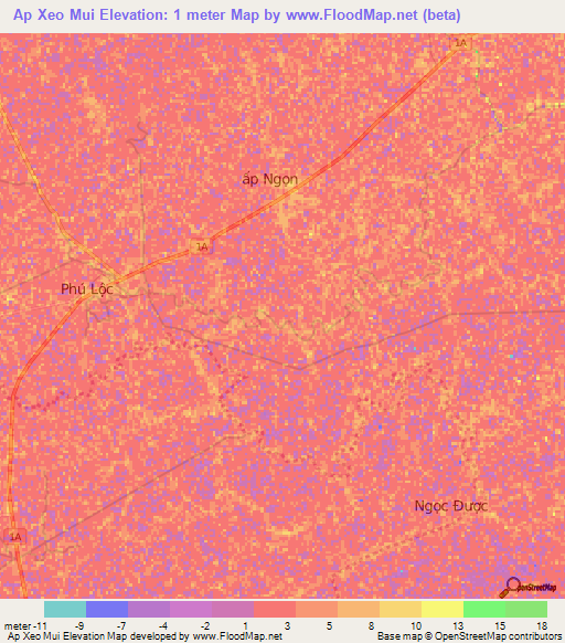 Ap Xeo Mui,Vietnam Elevation Map