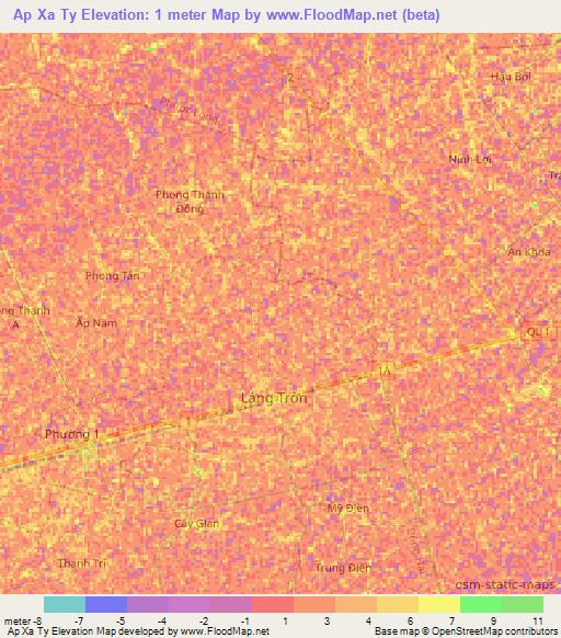 Ap Xa Ty,Vietnam Elevation Map