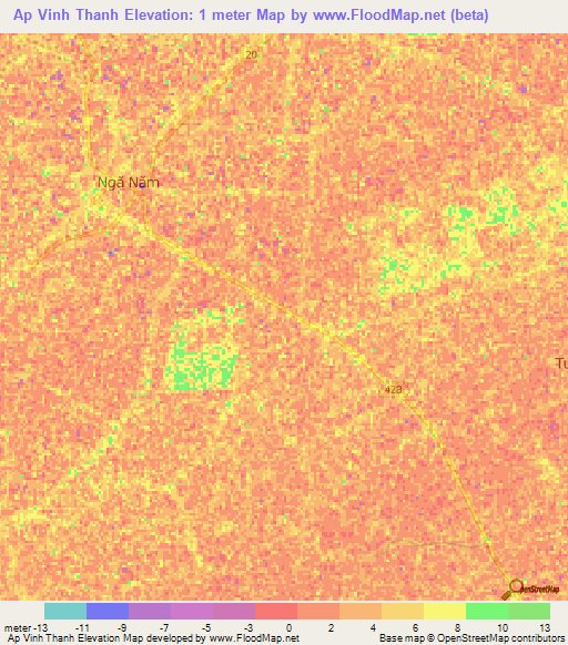 Ap Vinh Thanh,Vietnam Elevation Map