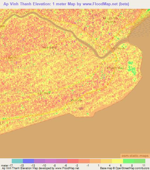 Ap Vinh Thanh,Vietnam Elevation Map