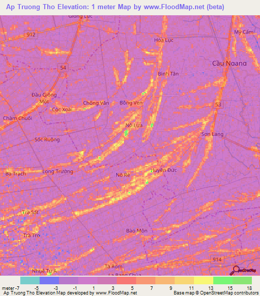 Ap Truong Tho,Vietnam Elevation Map