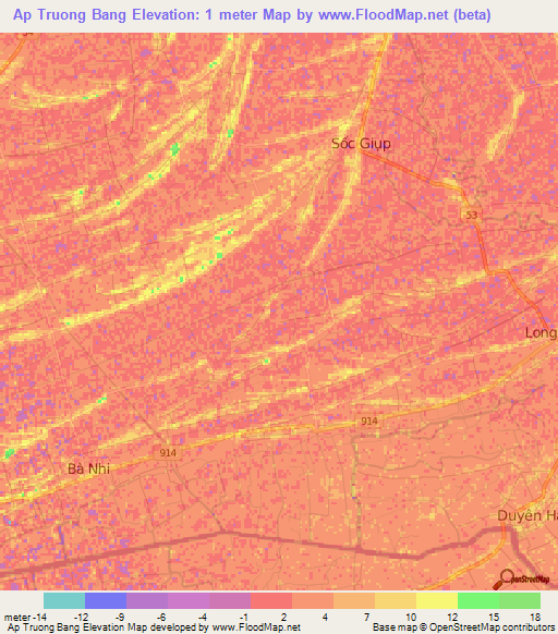 Ap Truong Bang,Vietnam Elevation Map