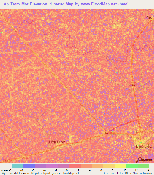 Ap Tram Mot,Vietnam Elevation Map